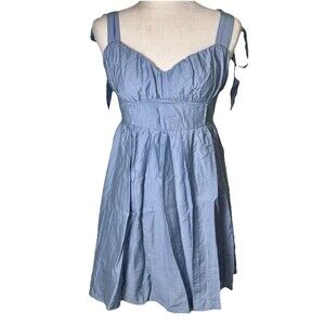 Women’s Blue Empire Waist Sundress Flowy Cottagecore‎ Summer Mini Dress Size Med